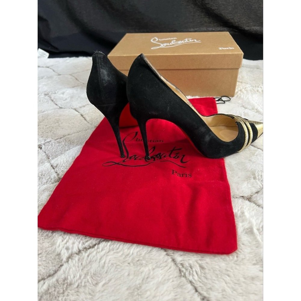 Christian Louboutin Pumps Stiletto Pointed Toe Pump Black Gold 38.5 - Picture 7 of 12